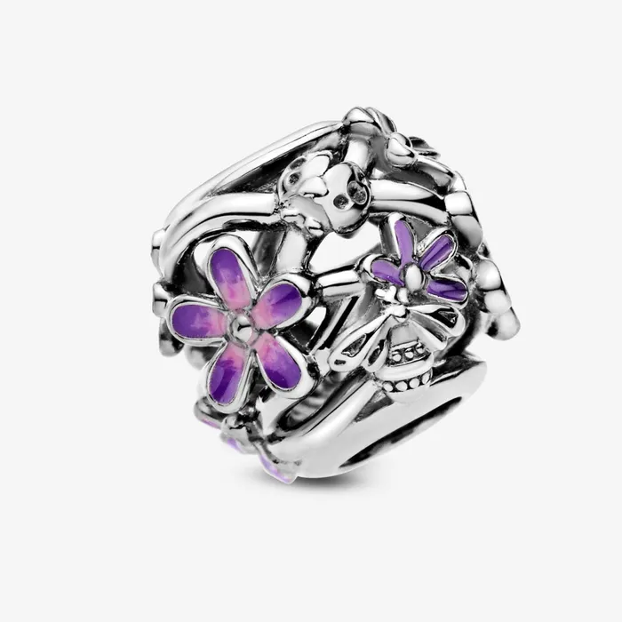 1 Bracelet2 Charms 99 Women Pandora Openwork Purple Daisy Charm