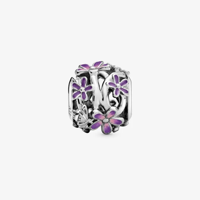 1 Bracelet2 Charms 99 Women Pandora Openwork Purple Daisy Charm