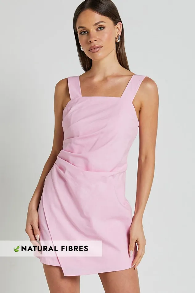 Abby Mini Dress 8211 Straight Neck Wide Strap Wrap Dress In Pink Women Showpo Conscious