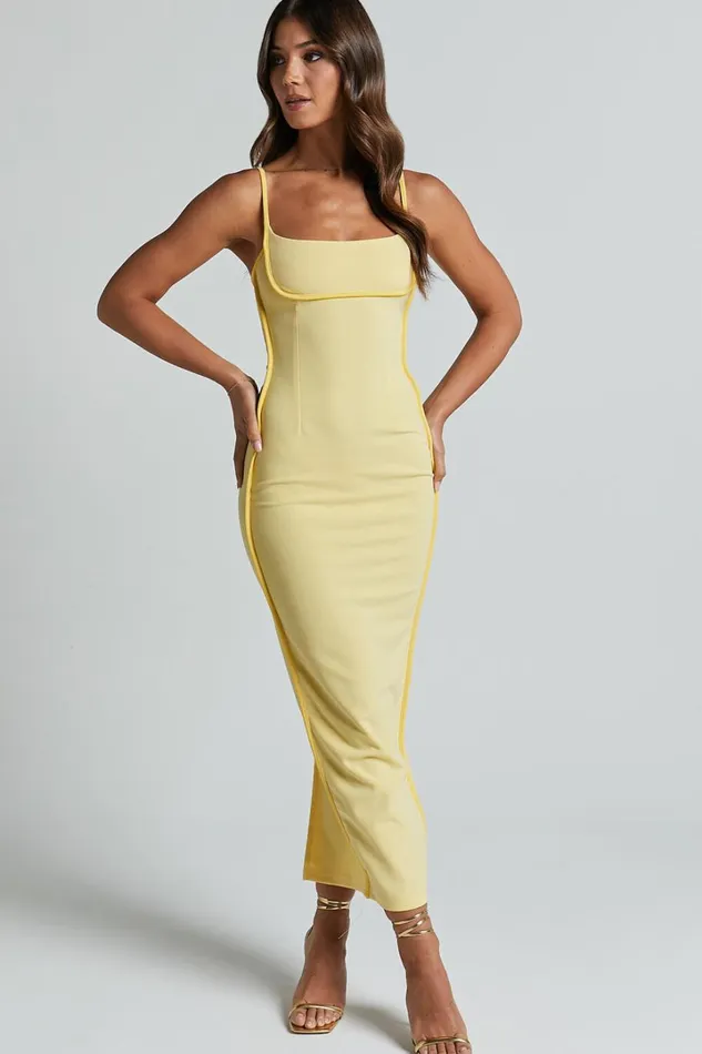 Abegaille Midi Dress 8211 Bodycon Dress In Lemon Women Showpo Dresses