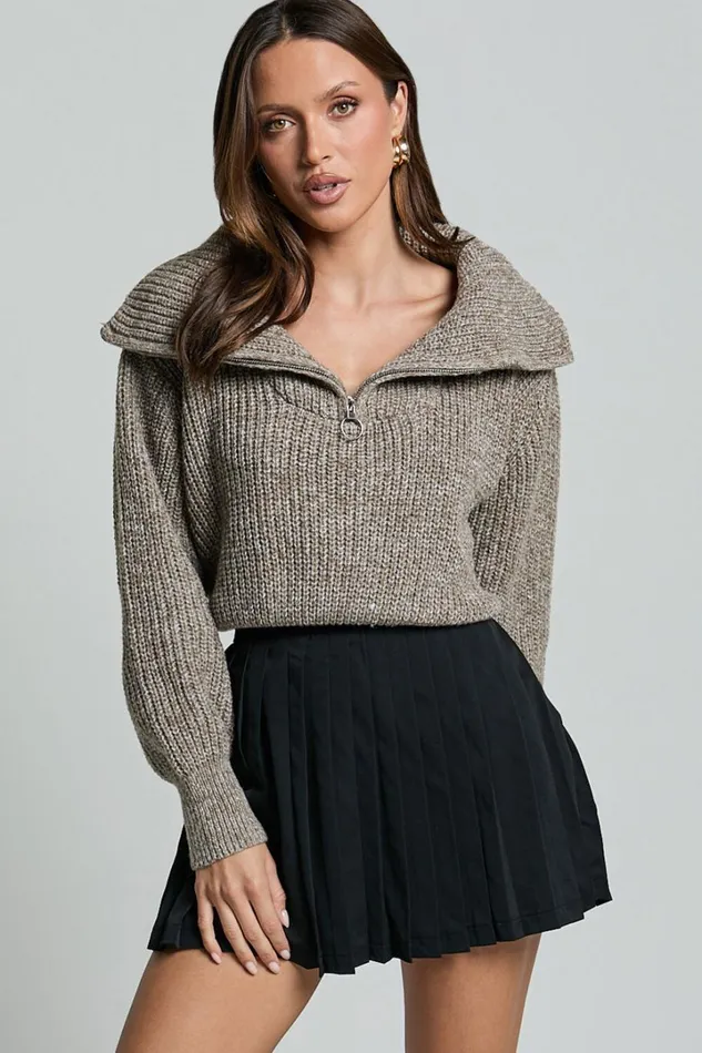 Ace Jumper 8211 Chunky Quarter Zip Knit Jumper In Taupe Women Showpo Sweaters and Cardigans Ace Jumper 8211 Chunky Quarter Zip Knit Jumper In Taupe Women Showpo Sweaters and Cardigans