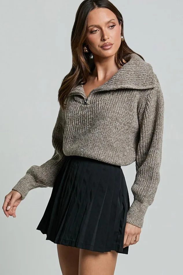 Ace Jumper 8211 Chunky Quarter Zip Knit Jumper In Taupe Women Showpo Sweaters and Cardigans
