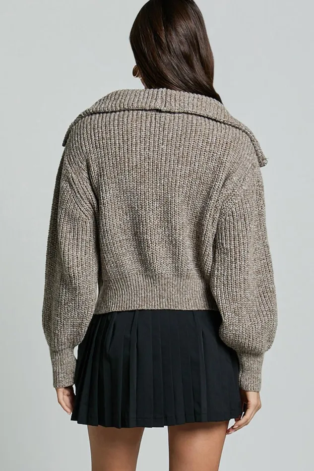 Ace Jumper 8211 Chunky Quarter Zip Knit Jumper In Taupe Women Showpo Sweaters and Cardigans