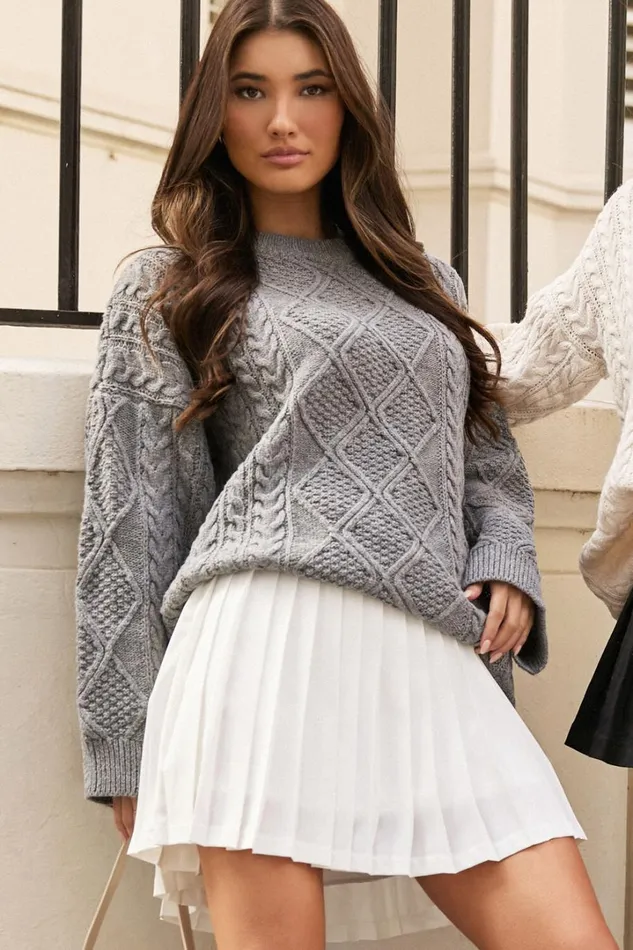 Adeline Jumper 8211 Oversized Crew Neck Cable Knit Jumper In Grey Women Showpo Sweaters and Cardigans Adeline Jumper 8211 Oversized Crew Neck Cable Knit Jumper In Grey Women Showpo Sweaters and Cardigans