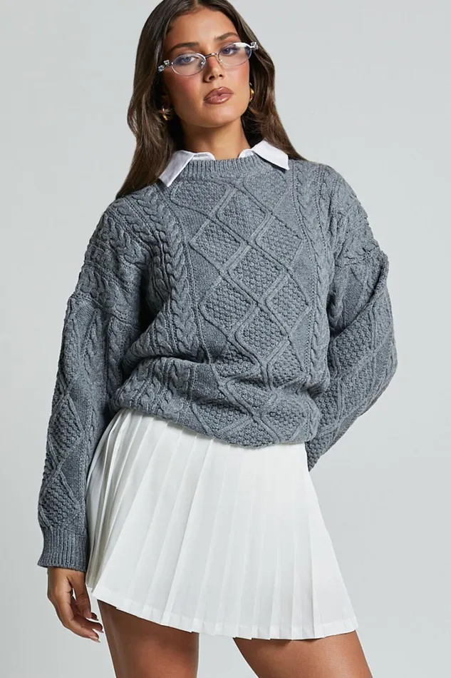 Adeline Jumper 8211 Oversized Crew Neck Cable Knit Jumper In Grey Women Showpo Sweaters and Cardigans