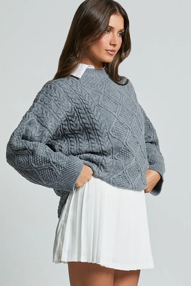 Adeline Jumper 8211 Oversized Crew Neck Cable Knit Jumper In Grey Women Showpo Sweaters and Cardigans