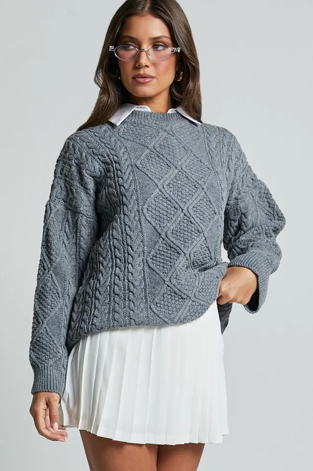Adeline Jumper 8211 Oversized Crew Neck Cable Knit Jumper In Grey Women Showpo Sweaters and Cardigans