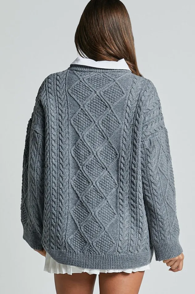 Adeline Jumper 8211 Oversized Crew Neck Cable Knit Jumper In Grey Women Showpo Sweaters and Cardigans