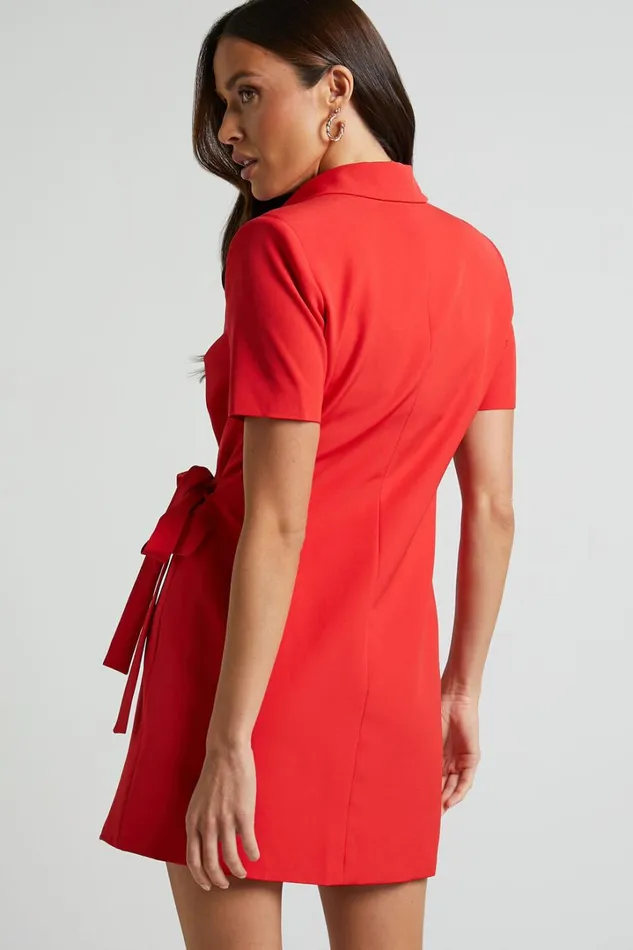 Adelyn Dress 8211 Short Sleeve Tie Waist Blazer Mini Dress In Red Women Showpo Curve Clothes