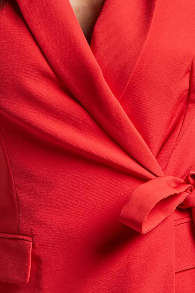 Adelyn Dress 8211 Short Sleeve Tie Waist Blazer Mini Dress In Red Women Showpo Curve Clothes