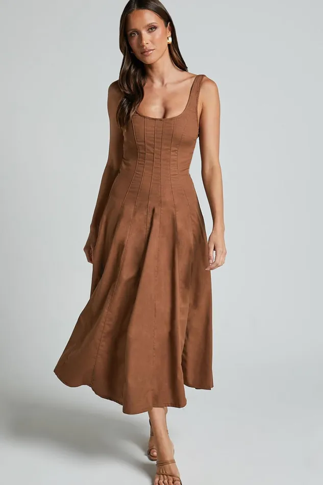 Adelyn Midi Dress 8211 Square Neck Sleeveless A Line Dress In Tobacco Women Showpo Dresses Adelyn Midi Dress 8211 Square Neck Sleeveless A Line Dress In Tobacco Women Showpo Dresses