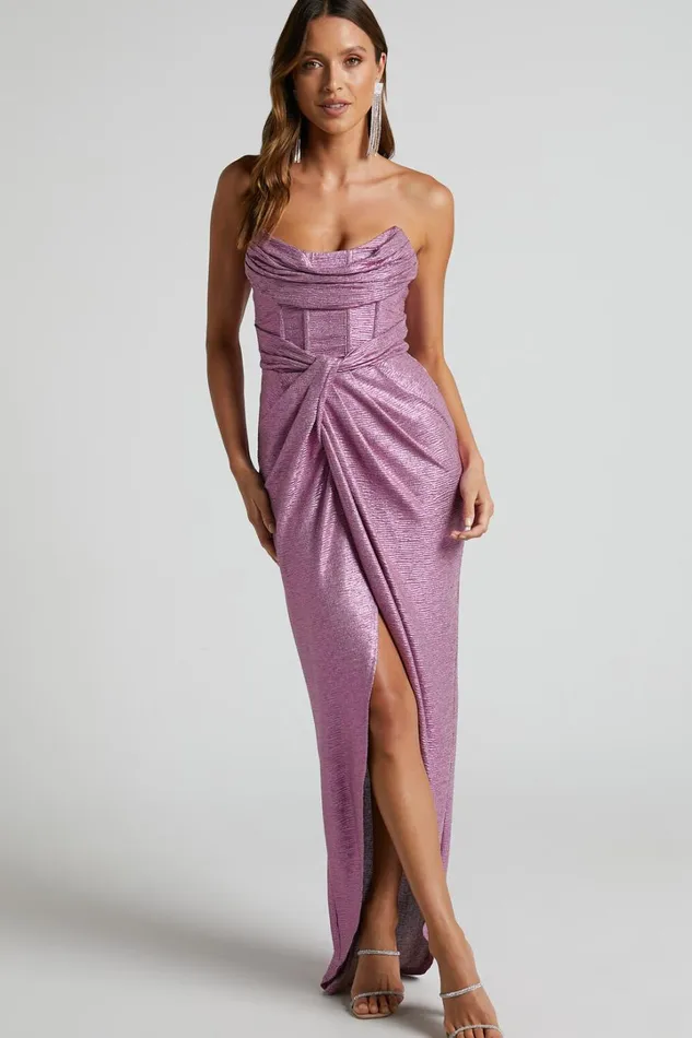 Adrie Midi Dress 8211 Strapless Corset Bodice Dress In Pink Women Showpo Curve Clothes