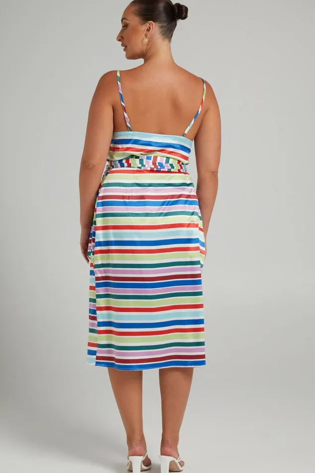 Aelwin Top 8211 Plunge Cami Top In Multi Stripe Satin Women Showpo Tops