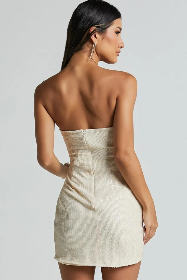 Akhira Mini Dress 8211 Corset Detail Strapless Sequin Dress In Off White Women Showpo Dresses