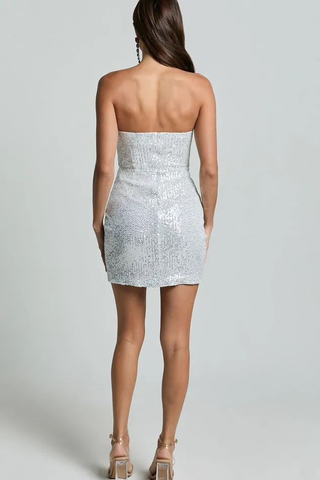 Akhira Mini Dress 8211 Corset Detail Strapless Sequin Dress In Silver Women Showpo Curve Clothes