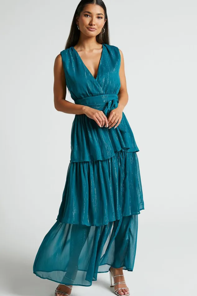 Alana Midi Dress 8211 Short Sleeve Plunge Aline Dress In Emerald Women Showpo Dresses