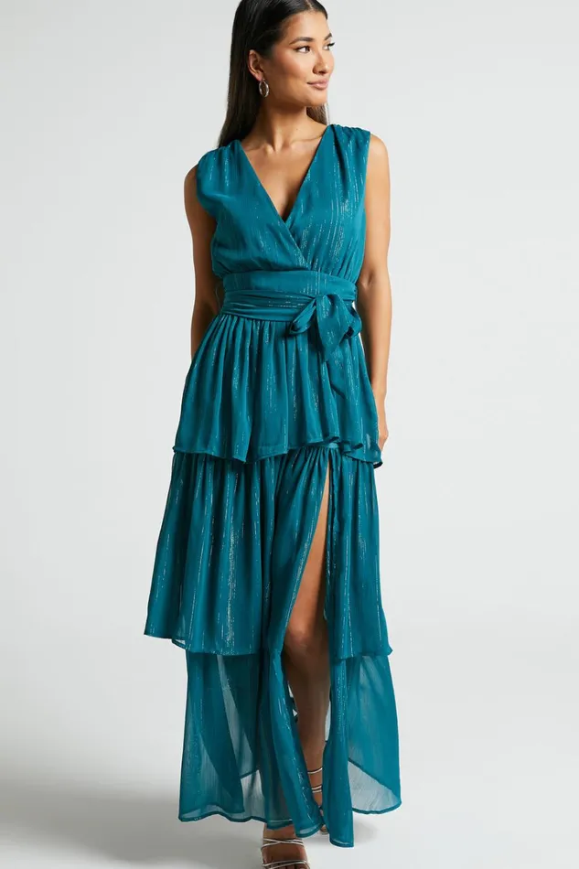 Alana Midi Dress 8211 Short Sleeve Plunge Aline Dress In Emerald Women Showpo Dresses