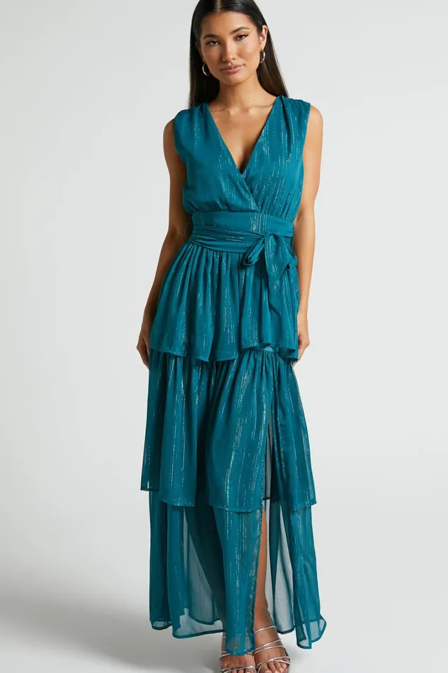 Alana Midi Dress 8211 Short Sleeve Plunge Aline Dress In Emerald Women Showpo Dresses
