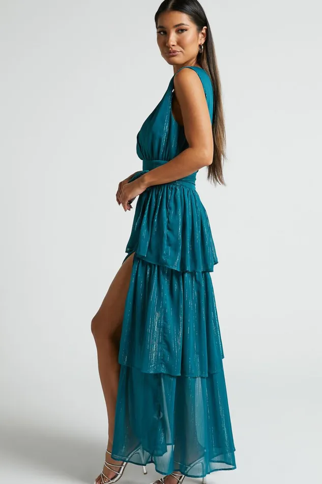 Alana Midi Dress 8211 Short Sleeve Plunge Aline Dress In Emerald Women Showpo Dresses