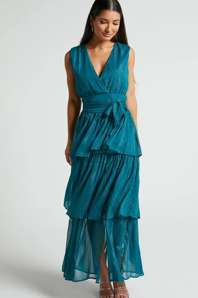 Alana Midi Dress 8211 Short Sleeve Plunge Aline Dress In Emerald Women Showpo Dresses