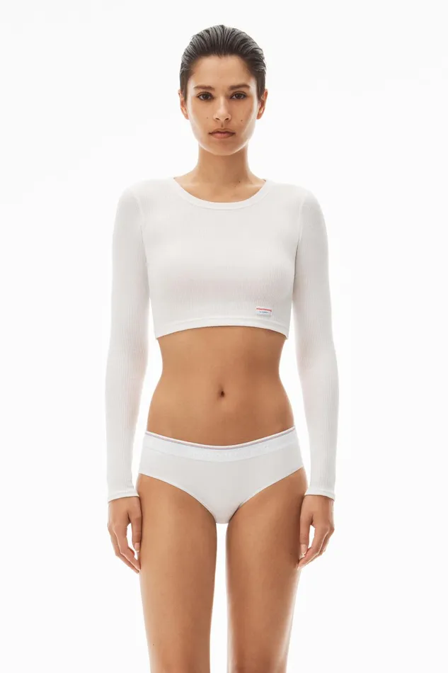 Alexander Wang Bodywear Cropped LongSleeve Tee In Ribbed Cotton Jersey