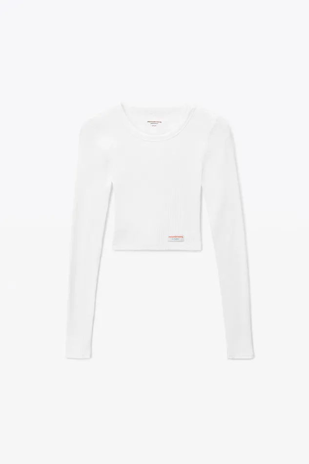 Alexander Wang Bodywear Cropped LongSleeve Tee In Ribbed Cotton Jersey