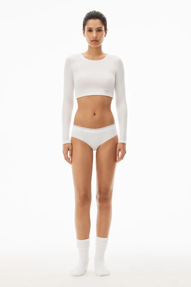 Alexander Wang Bodywear Cropped LongSleeve Tee In Ribbed Cotton Jersey