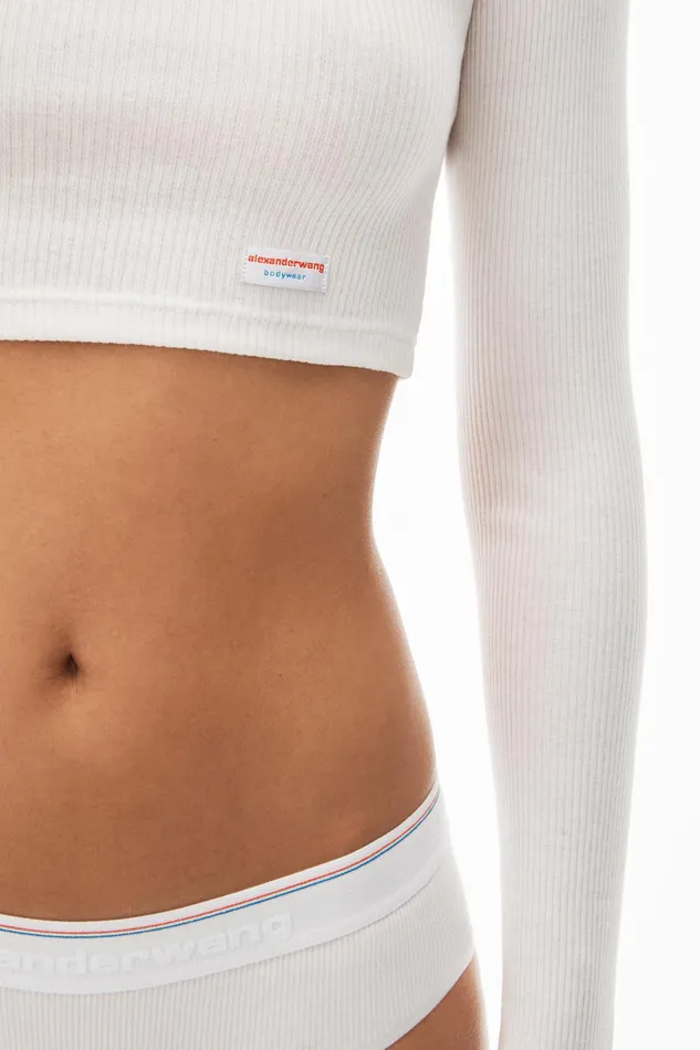 Alexander Wang Bodywear Cropped LongSleeve Tee In Ribbed Cotton Jersey
