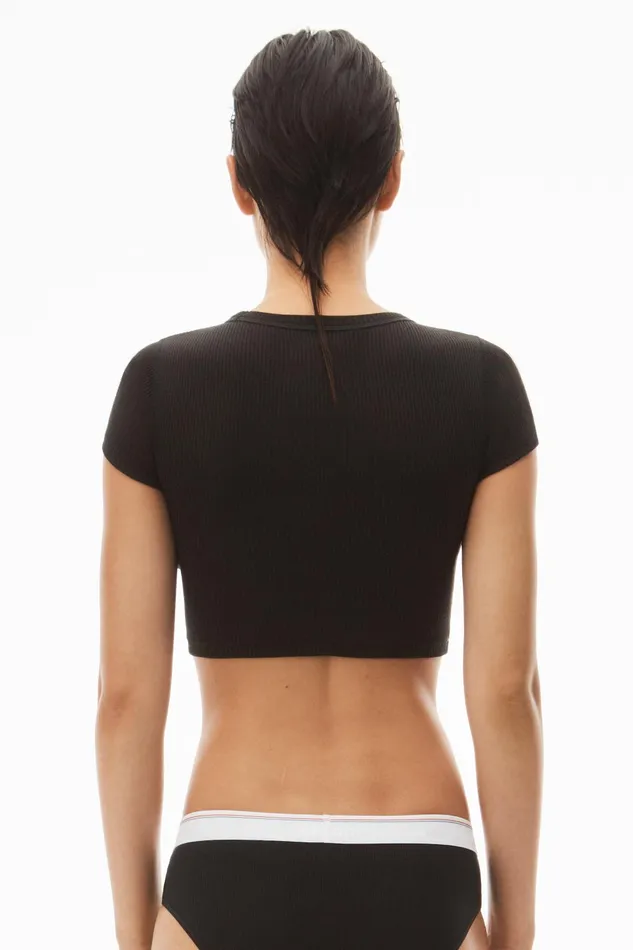 Alexander Wang Bodywear Cropped ShortSleeve Tee In Ribbed Cotton Jersey