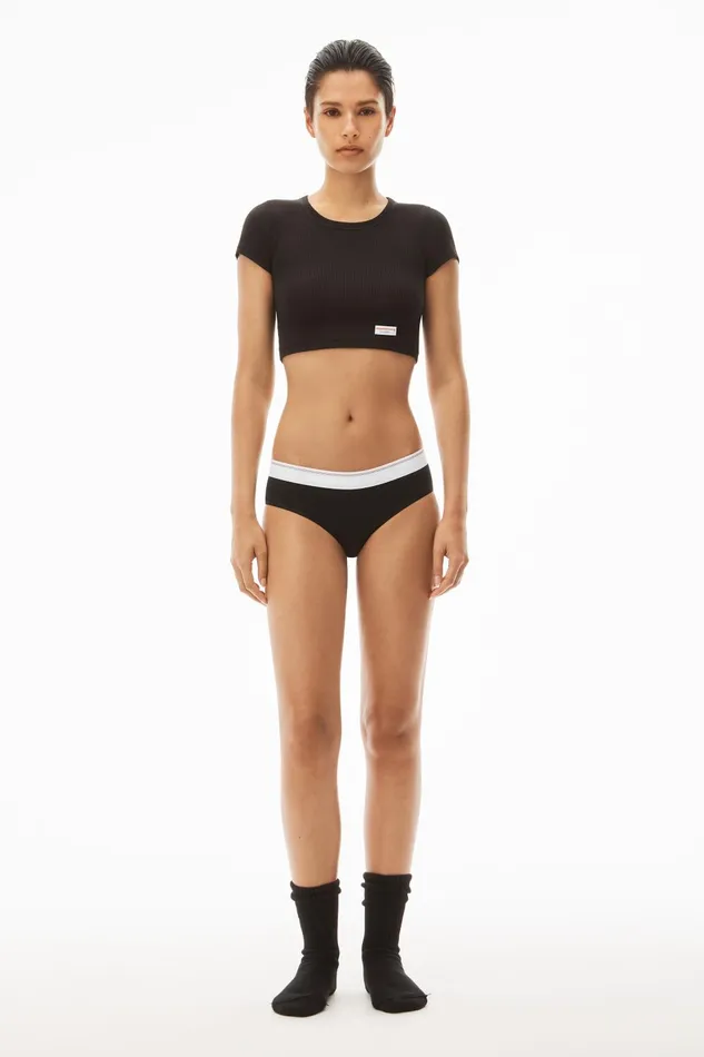 Alexander Wang Bodywear Cropped ShortSleeve Tee In Ribbed Cotton Jersey