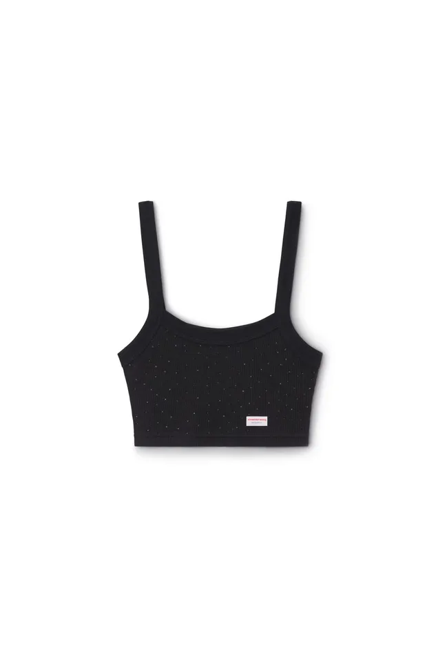 Alexander Wang Bodywear Crystal Hotfix Cropped Camisole In Waffle Knit