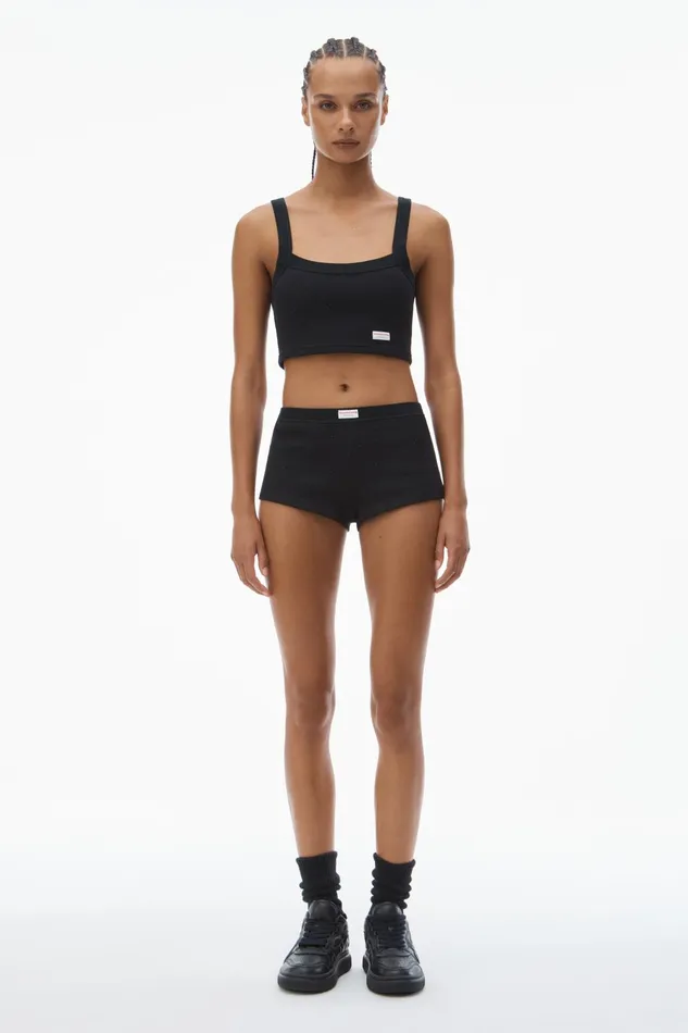 Alexander Wang Bodywear Crystal Hotfix Cropped Camisole In Waffle Knit