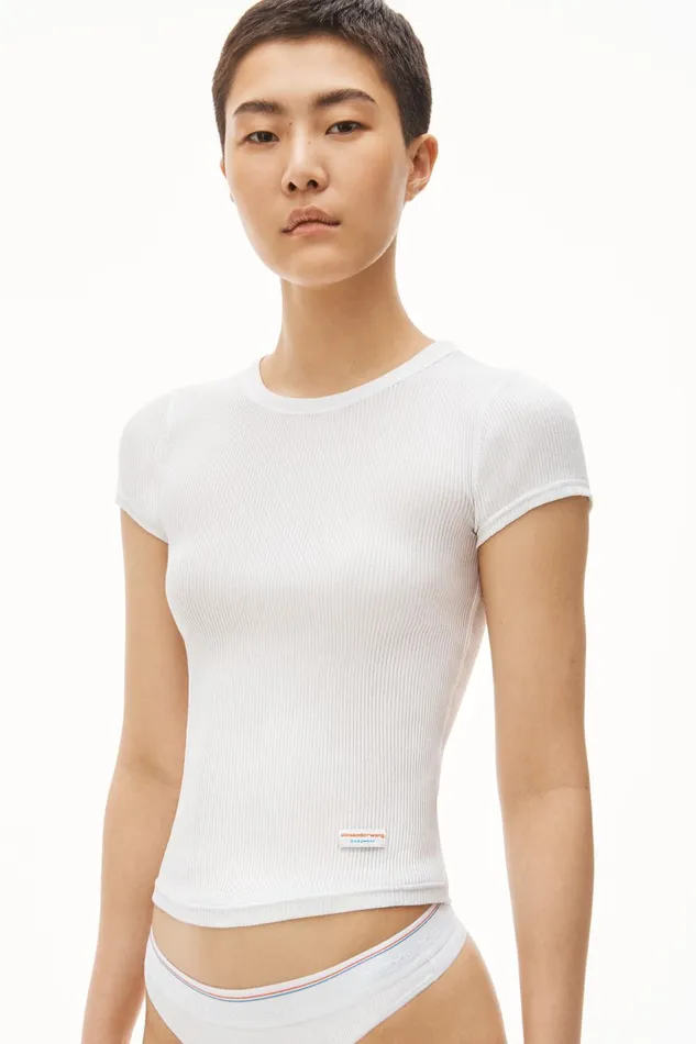 Alexander Wang Bodywear Scoop Neck Ribbed Cotton Tee