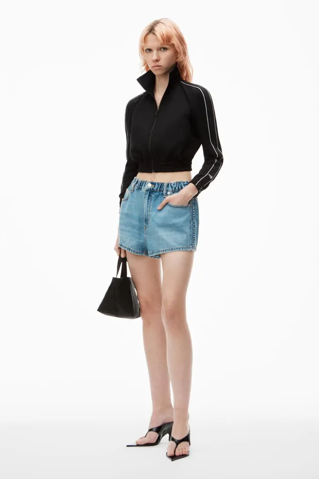 Alexander Wang Denim Marathon LogoEmbossed Denim Balloon Jogger Shorts 8211 Women
