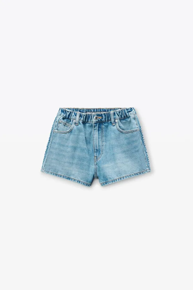 Alexander Wang Denim Marathon LogoEmbossed Denim Balloon Jogger Shorts 8211 Women