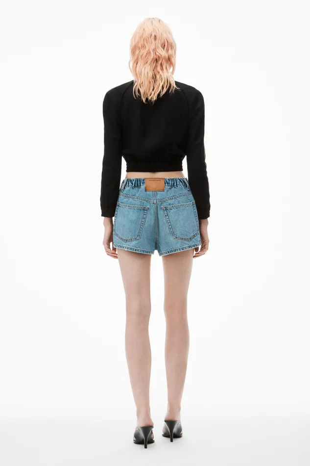 Alexander Wang Denim Marathon LogoEmbossed Denim Balloon Jogger Shorts 8211 Women