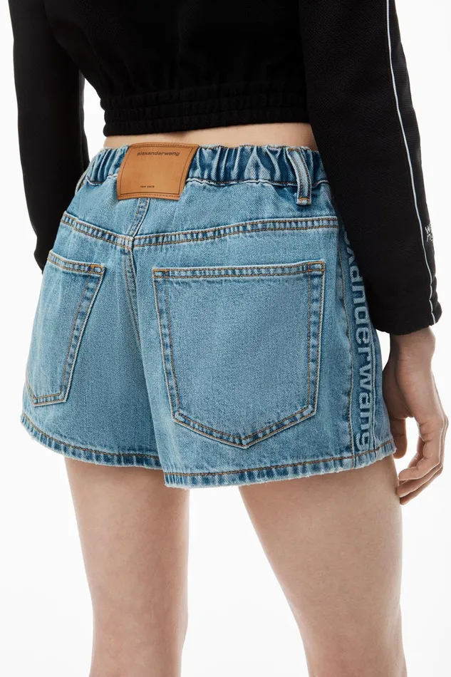 Alexander Wang Denim Marathon LogoEmbossed Denim Balloon Jogger Shorts 8211 Women