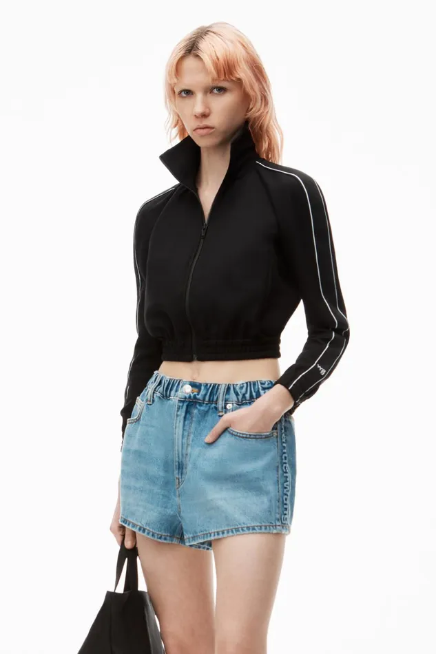 Alexander Wang Denim Marathon LogoEmbossed Denim Balloon Jogger Shorts 8211 Women