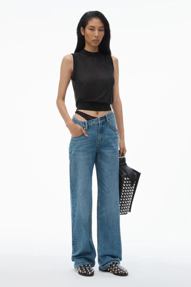 Alexander Wang Denim PreStyled Denim Jeans With Asymmetrical Lace Waistband 8211 Women