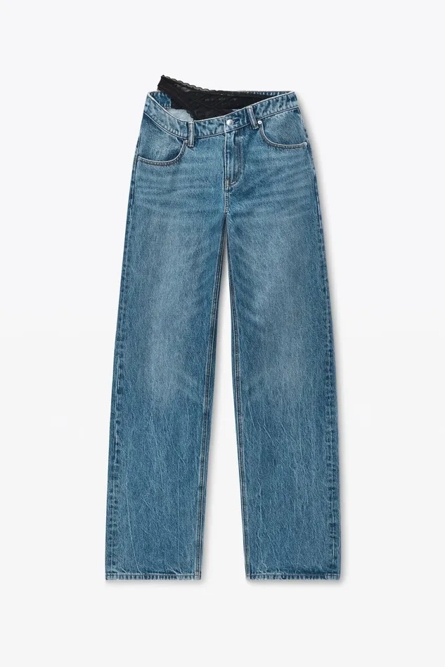 Alexander Wang Denim PreStyled Denim Jeans With Asymmetrical Lace Waistband 8211 Women