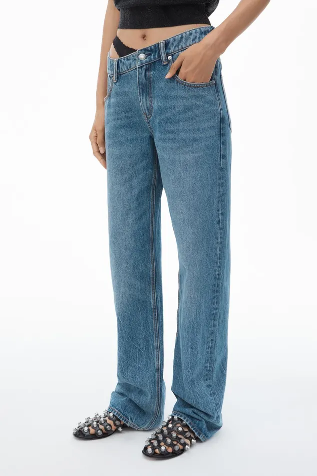 Alexander Wang Denim PreStyled Denim Jeans With Asymmetrical Lace Waistband 8211 Women