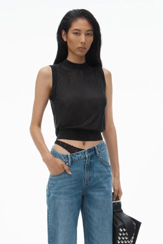 Alexander Wang Denim PreStyled Denim Jeans With Asymmetrical Lace Waistband 8211 Women