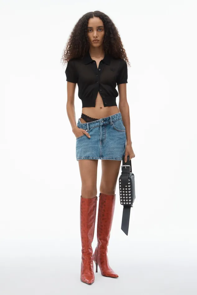 Alexander Wang Denim PreStyled Denim Skirt With Asymmetrical Lace Waistband 8211 Women