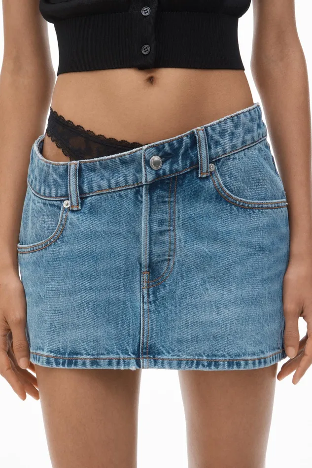 Alexander Wang Denim PreStyled Denim Skirt With Asymmetrical Lace Waistband 8211 Women