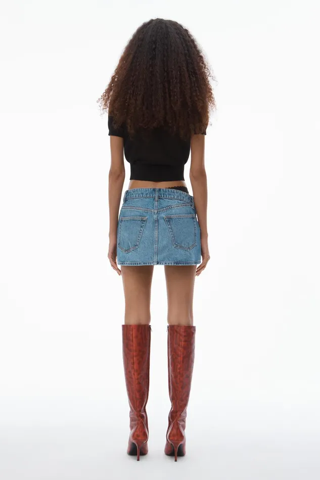 Alexander Wang Denim PreStyled Denim Skirt With Asymmetrical Lace Waistband 8211 Women