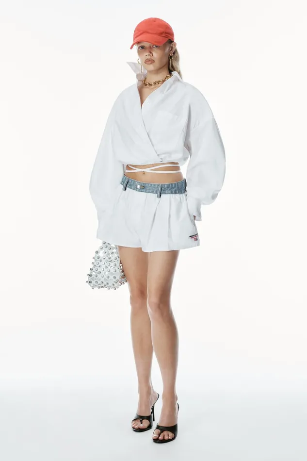 Alexander Wang Shorts Cotton Oxford BoxerStyle Shorts With Denim Waistband 8211 Women