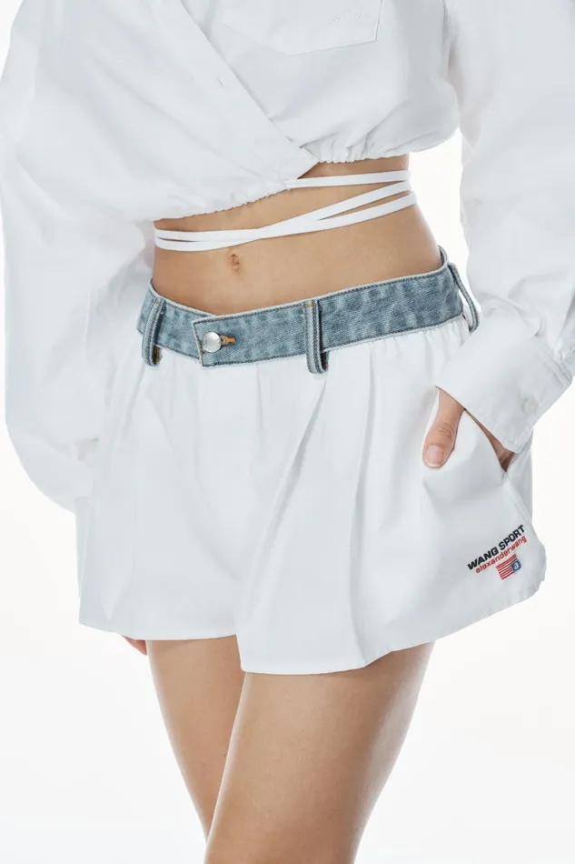 Alexander Wang Shorts Cotton Oxford BoxerStyle Shorts With Denim Waistband 8211 Women