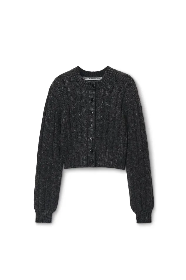 Alexander Wang Sweaters Clear Bead Hotfix CableKnit Cardigan In Boiled Wool 8211 Women