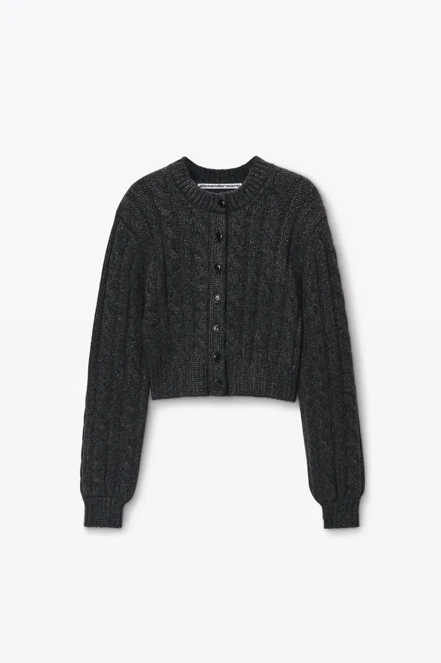 Alexander Wang Sweaters Clear Bead Hotfix CableKnit Cardigan In Boiled Wool 8211 Women
