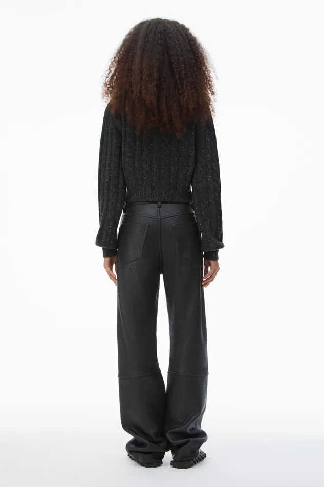 Alexander Wang Sweaters Clear Bead Hotfix CableKnit Cardigan In Boiled Wool 8211 Women